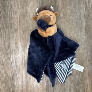 Carters Bison Buffalo Bull Cow Baby Blanket Navy Blue Stripe Plush Lovey 2022